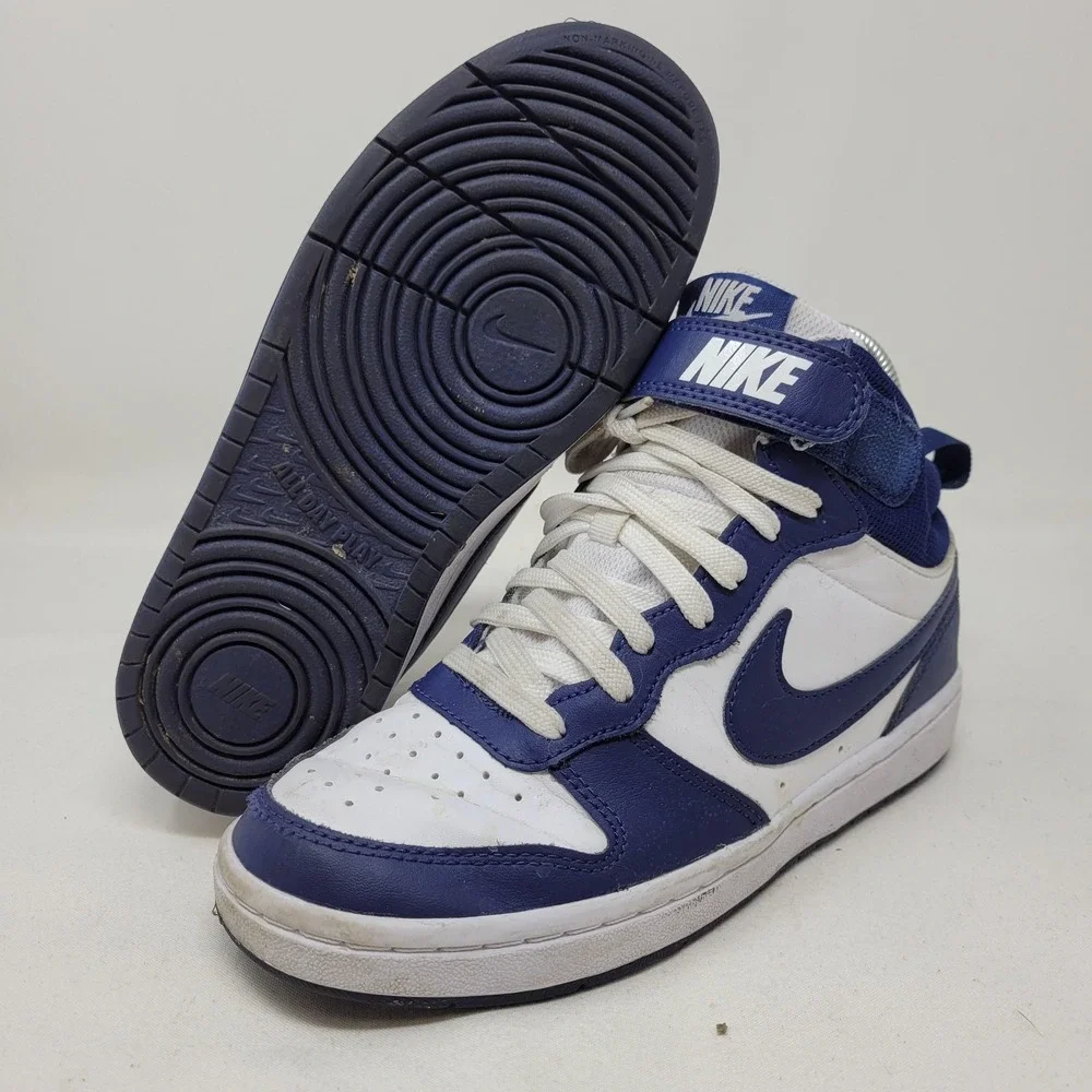 Nike Court Borough Mid 2 Shoes Sneakers Youth Size 4Y Blue Basketball CD7782-107